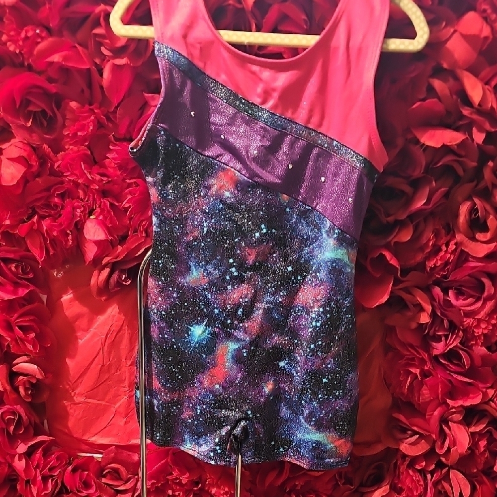 Danskin Freestyle Girls Pink and Purple Galaxy Print Leotard Size 6/6X